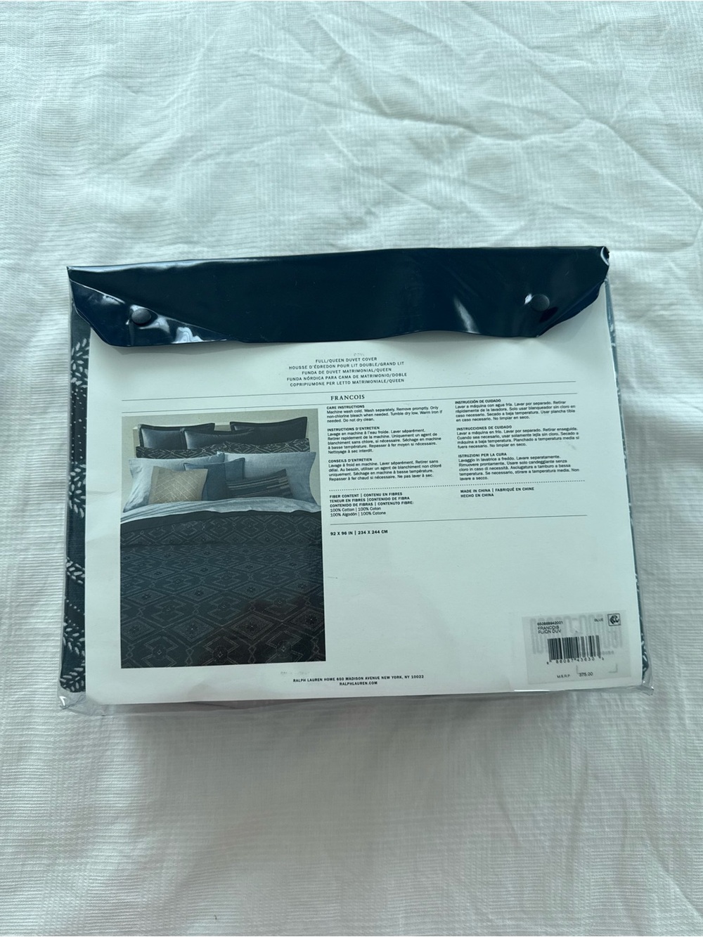 New Ralph Lauren Francois Duvet Cover Full/Queen 100% Cotton - Blue MSRP $375 - Picture 3 of 6